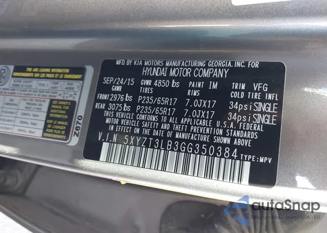 2016 Hyundai Santa Fe Sport 2.4L from USA, damaged, VIN 5XYZT3LB3GG350384